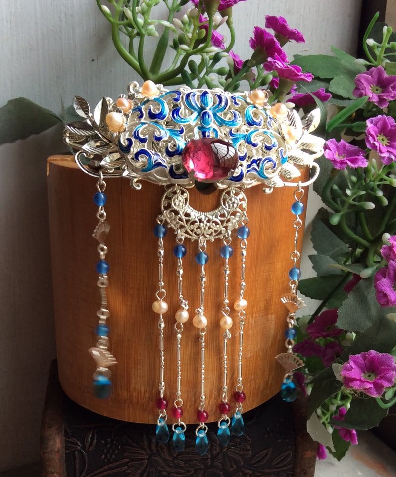 喵手作~古典华丽景泰蓝大发夹 - 发饰 - 其他材质 蓝色