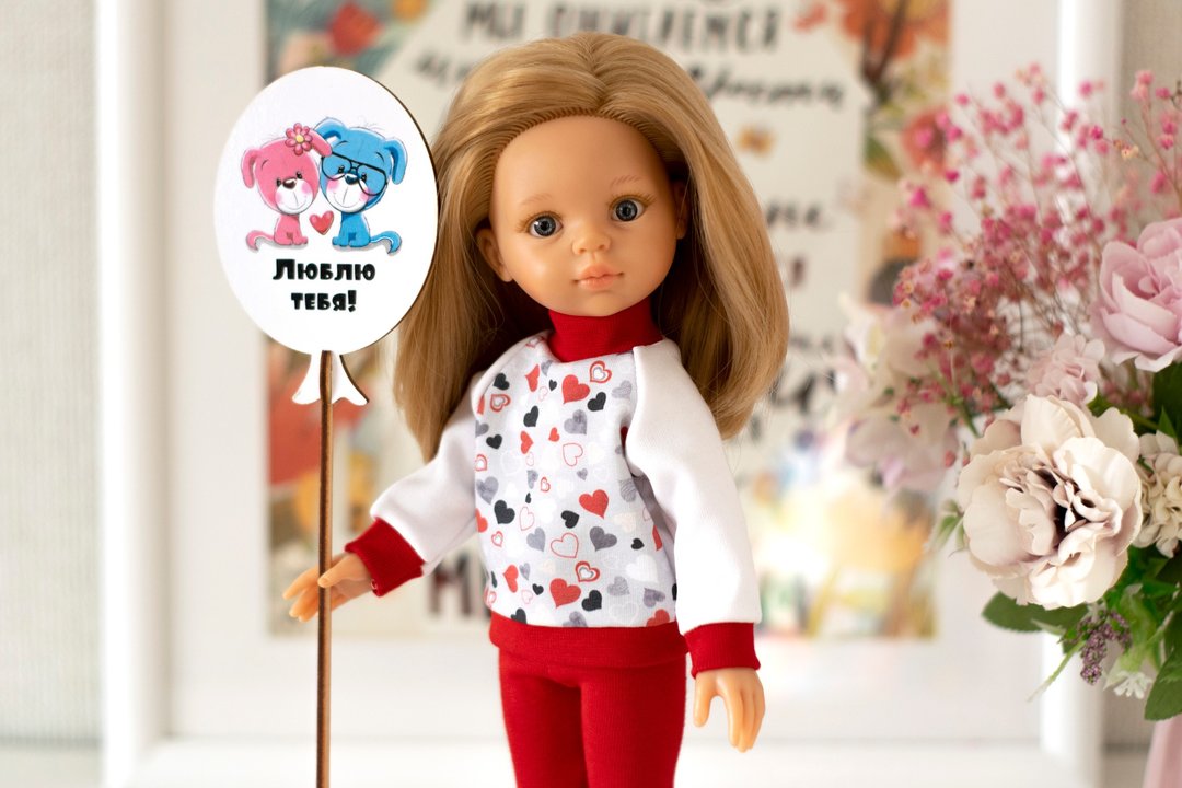 Valentine's Day sweater for Paola Reina, Siblies doll, Little Darling sweatshirt - 玩偶/公仔 - 棉．麻 红色