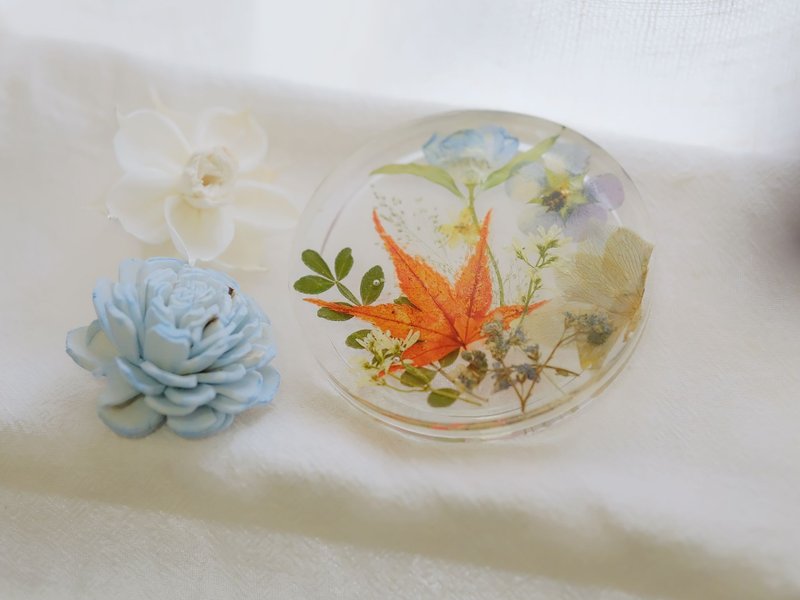 树脂押花杯垫 秋色 接受定制 Customize Pressed Flower Coaster - 杯垫 - 树脂 透明