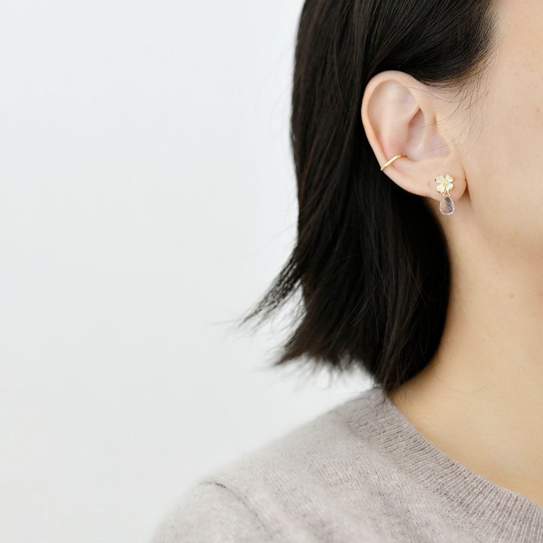 Rose Quartz and Flower 3WAY Earrings Stud Earrings - 耳环/耳夹 - 宝石 粉红色