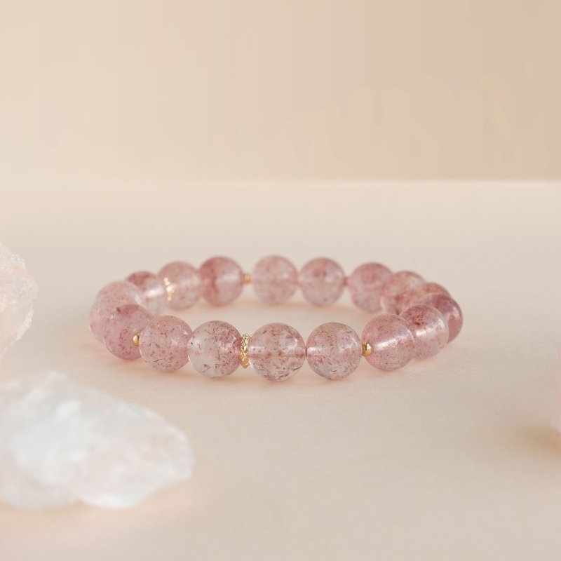 草莓籽果冻/白水体草莓晶/天然石/水晶手链手环/闺蜜生日女生礼物 - 手链/手环 - 水晶 粉红色