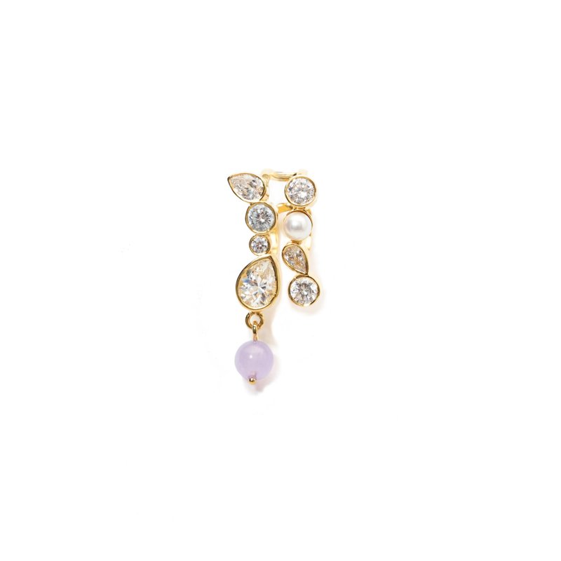 翠叶珍珠紫锂辉耳扣 Feuille Kunzite Pearl Earcuff - 耳环/耳夹 - 珍珠 金色