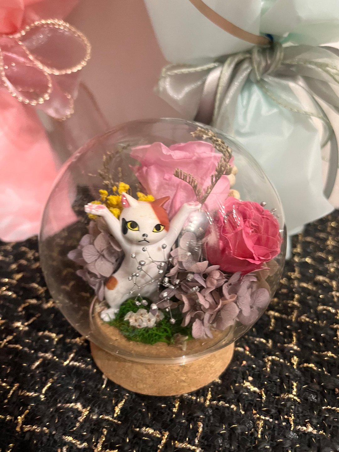 猫咪热卖款玻璃盅永生花/纪念/圣诞礼物/生日礼/干燥花 - 玩偶/公仔 - 玻璃 蓝色