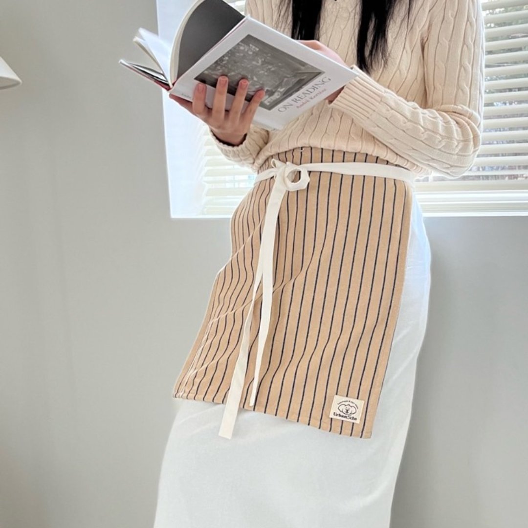Coco Apron 长版 - 围裙 - 棉．麻 白色
