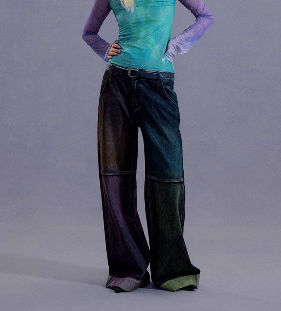 Spray-painted Jeans 四色喷绘水洗廓形牛仔裤 无性别穿搭 - 中性裤装 - 棉 灰色