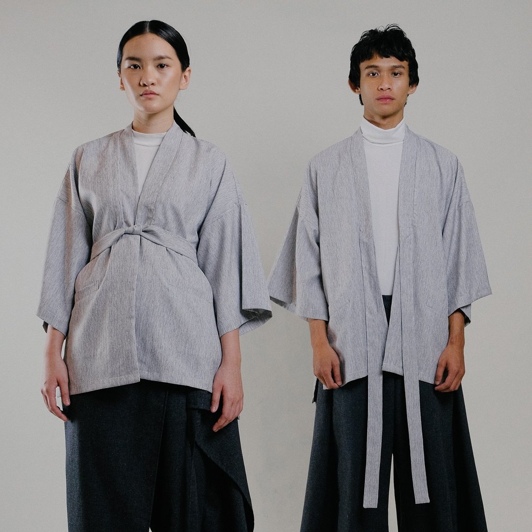 和服外套 (灰色) - 女装休闲/机能外套 - 棉 灰色