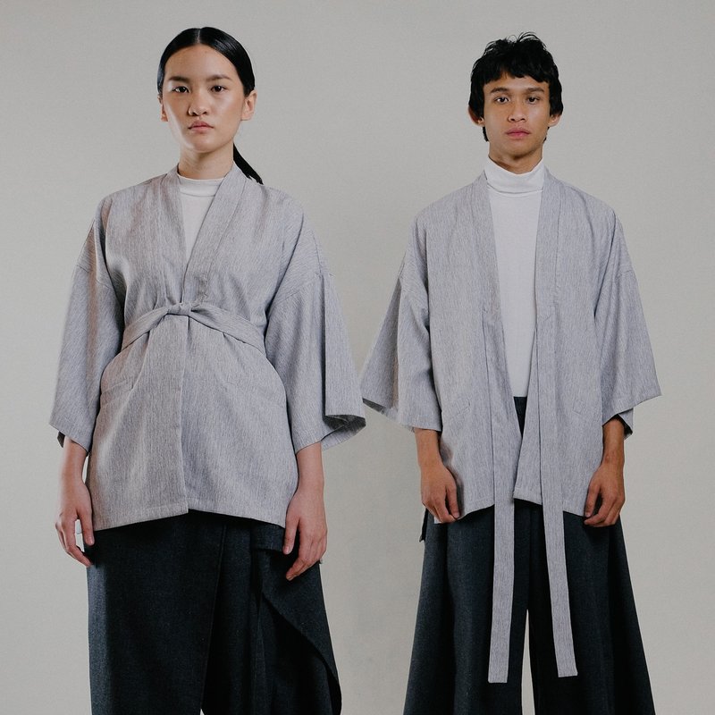 和服外套 (灰色) - 女装休闲/机能外套 - 棉．麻 灰色