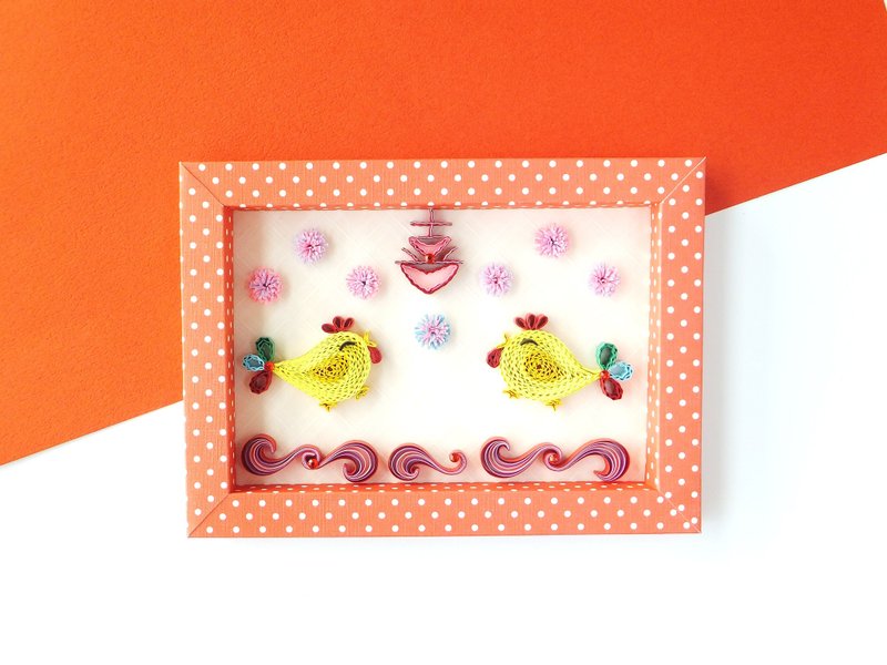 手作卷纸装饰相框-金鸡报喜 新年快乐摆饰 - 摆饰 - 纸 红色