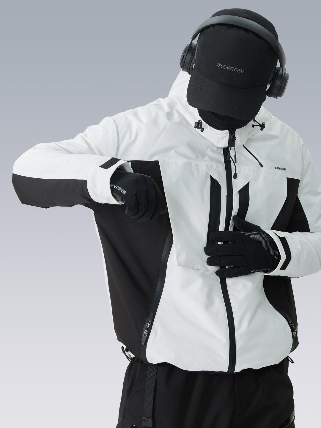 保暖拼接连帽冲锋衣户外运达撞色棉衣防泼水棉服外套 - 男装外套 - 尼龙 白色