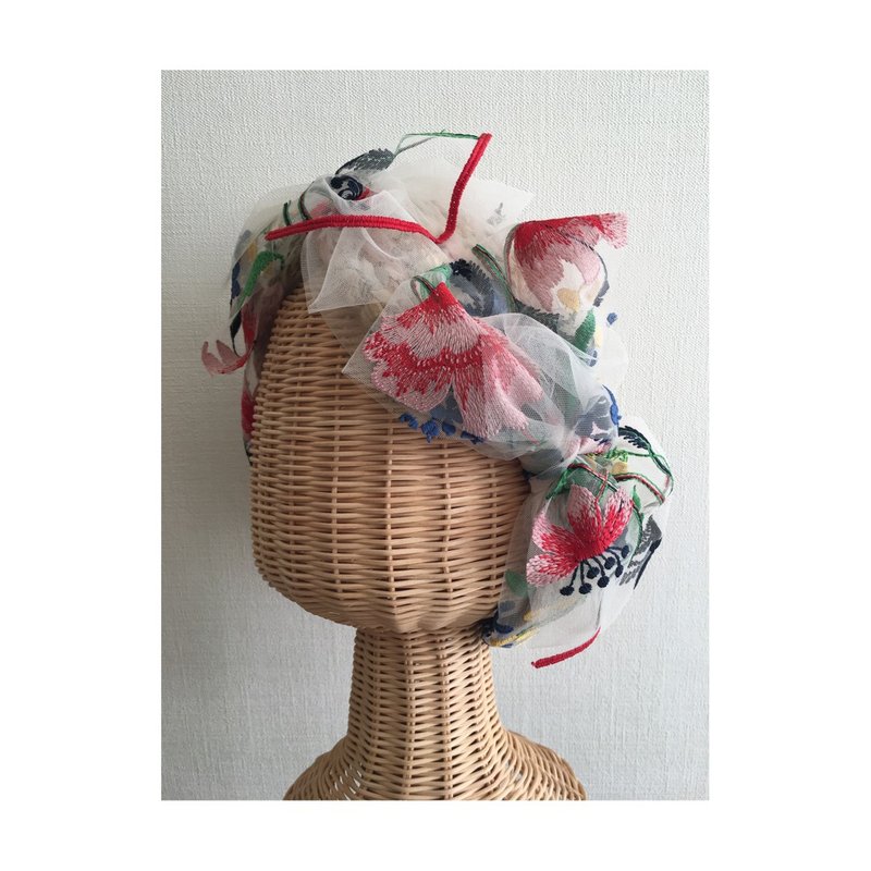 flower embroidery/Red - 发饰 - 聚酯纤维 红色