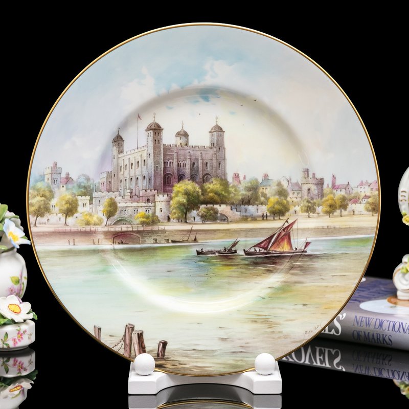 英国制Minton 全手绘波光粼粼 伦敦塔骨瓷盘挂盘稀有艺术收藏盘 - 摆饰 - 瓷 