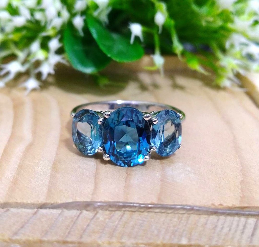 Real london blue topaz ring silver sterling or ring wedding size 7.0 free resize - 戒指 - 纯银 蓝色