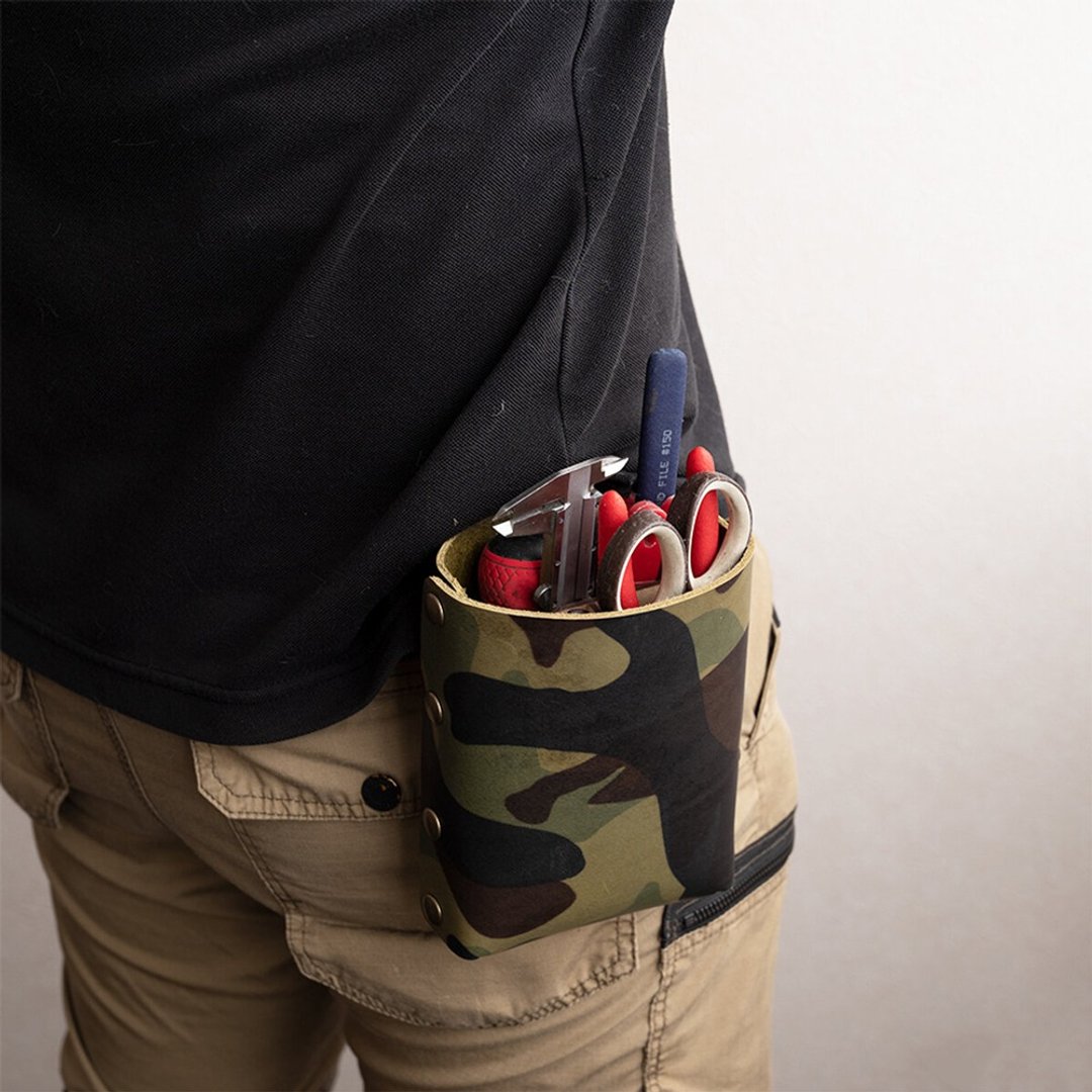 Waist Bag Italian Leather [Camouflage] Belt Pouch Outdoor Leisure Camping Birthday Present Gift Men's Father's Day DE01M - 化妆包/杂物包 - 真皮 卡其色