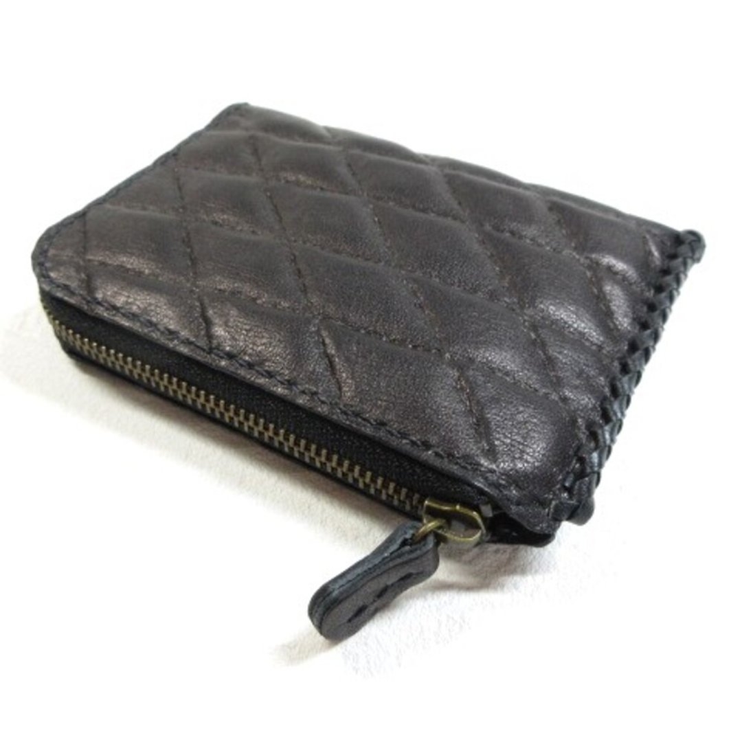 Cowhide, zipper coin case, embossed diamond stitch, 0490 - 零钱包 - 真皮 黑色