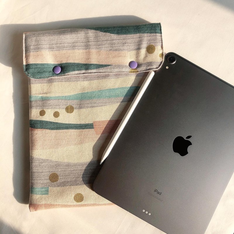 平板扣子收纳包 // iPad收纳包 (缤纷烫金粉/蓝) - 电脑包 - 棉．麻 