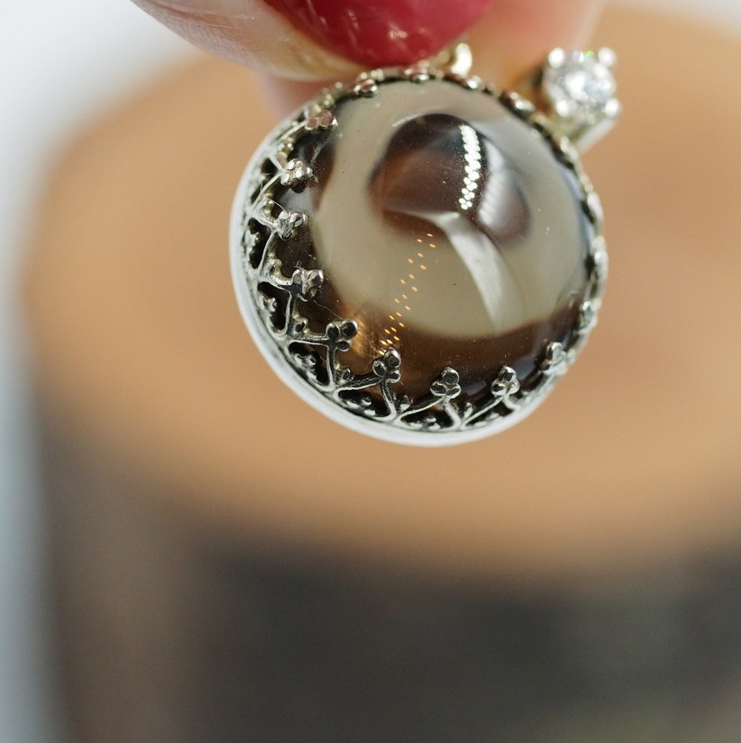 天然茶晶 纯银项链 Quartz Smoky スモーキークォーツ - 项链 - 宝石 咖啡色