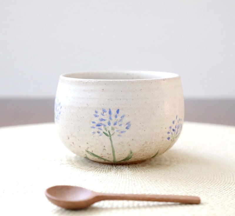 圆润雕纹汤呑・紫鸭跖草 - 碗 - 陶 卡其色