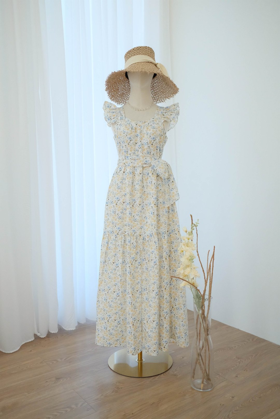 Vintage white floral maxi dress Party bridesmaid summer sundress - 洋装/连衣裙 - 聚酯纤维 白色