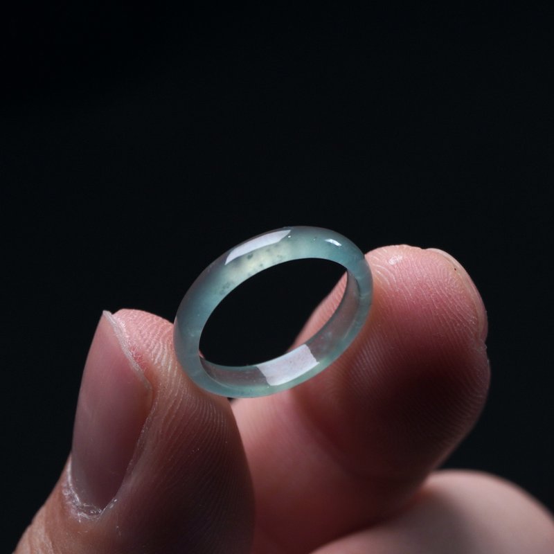 玻璃种蓝水翡翠戒指戒圈 | 国际8围 | 天然翡翠A货 | 送礼 - 戒指 - 玉石 蓝色