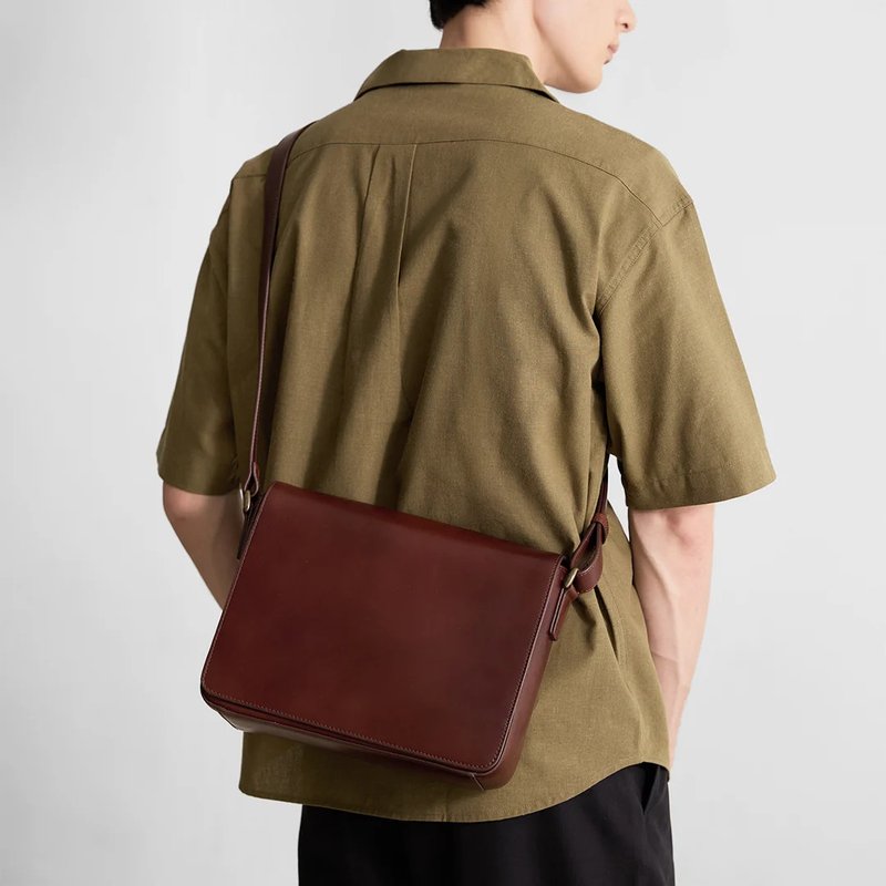 Antique B5 肩背包-复古红棕 - 侧背包/斜挎包 - 真皮 咖啡色