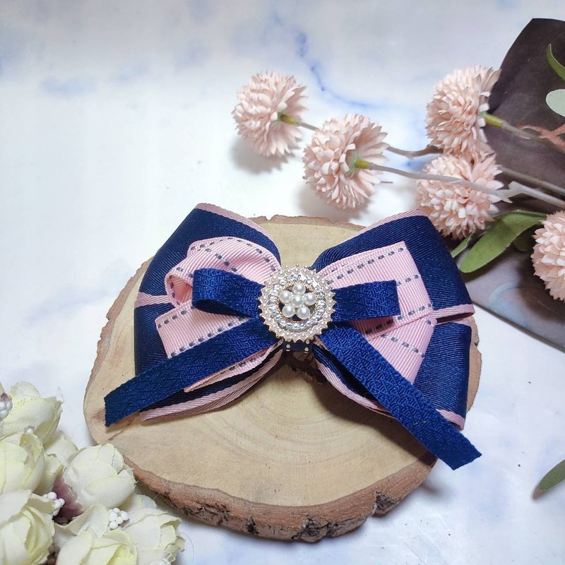 甜美海军风-手作弹簧夹鸭嘴夹 - 发饰 - 其他材质 粉红色