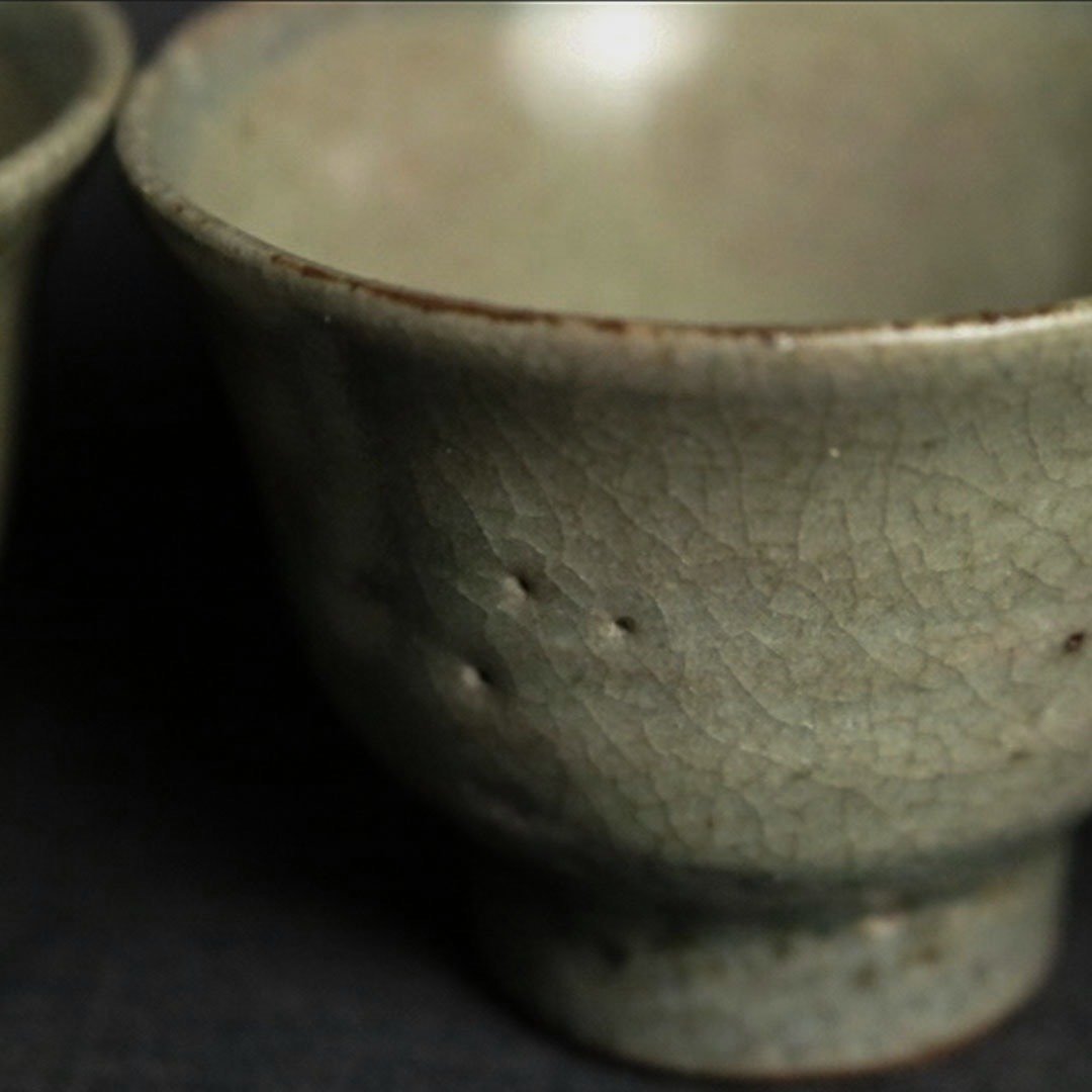 【日本古美术】古砖胎 青瓷茶杯 5客 - 茶具/茶杯 - 陶 