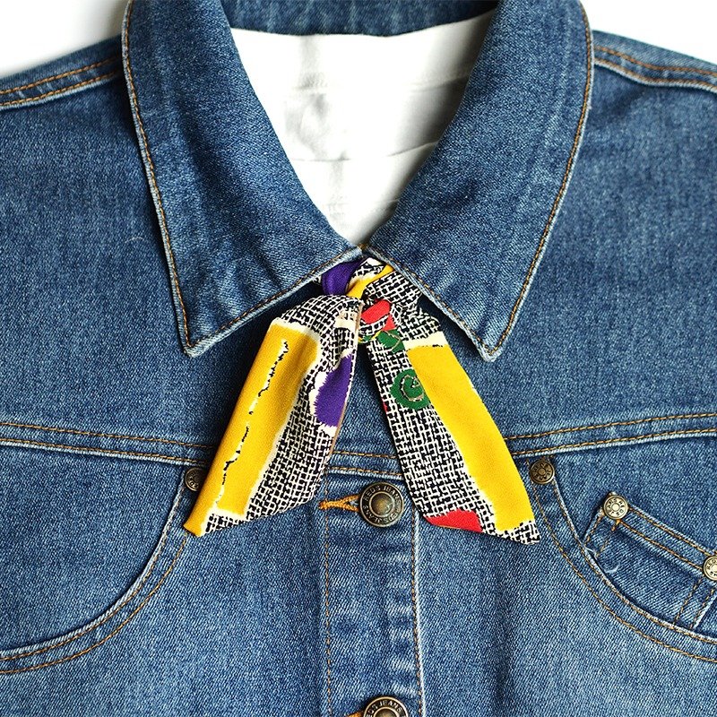 小牛村 Calf Village 手工小领巾 无铝线发带 涂鸦 色块 复古 {我的调色板}【A-128】 - 领带/领带夹 - 丝．绢 黄色