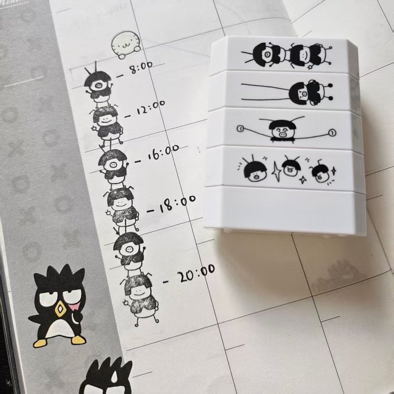 【coloryeah】猪大强 可爱手账文具/有趣光敏四联小强图案 - 印章/印台 - 其他材质 黑色