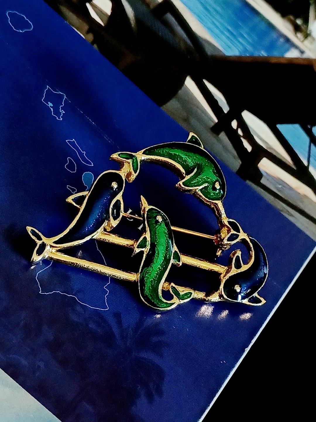 vintage jewelry  快乐海豚珐琅 别针 胸针 - 胸针 - 其他金属 