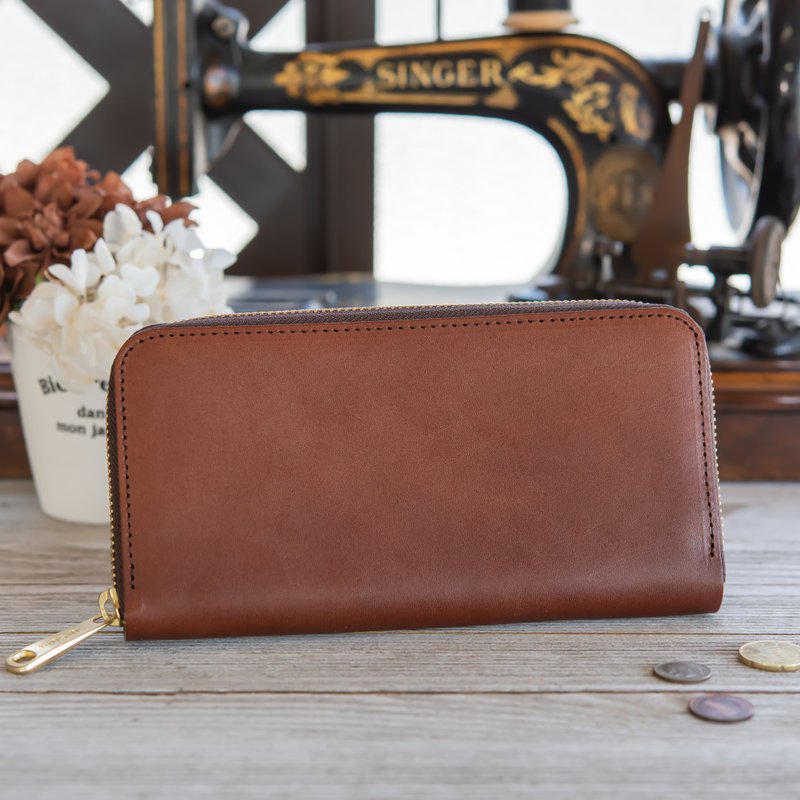 日本製造　牛皮　錢包　栃木皮革製作　椰褐　made in JAPAN handmade leather wallet - 皮夹/钱包 - 真皮 咖啡色