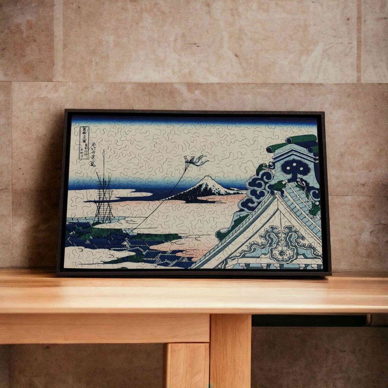 葛饰北斋-东都浅草本愿寺【壁虎拼图】 - 摆饰 - 木头 蓝色