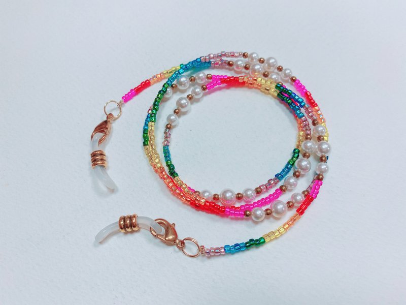 迷之作—七彩虹缤纷手作口罩链眼镜链 - 挂绳/吊绳 - 珍珠 多色