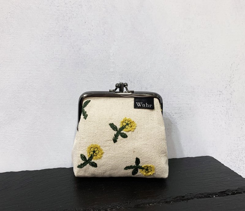 立体绣花小雏菊 双格 口金包 卡片包 随身包 化妆包 杂物包 零钱 - 零钱包 - 棉．麻 橘色