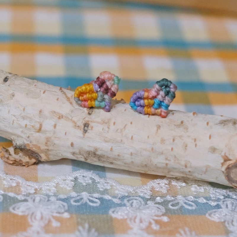 == 混色编织耳环X全925纯银耳钉== 【彩 爱心】 - 耳环/耳夹 - 蜡 