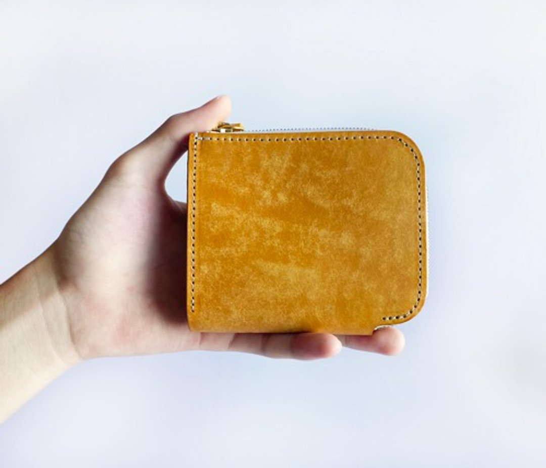 Mimosa yellow half wallet (using Italian leather MAYA) Selectable zipper color ☆ Compact wallet - 皮夹/钱包 - 真皮 