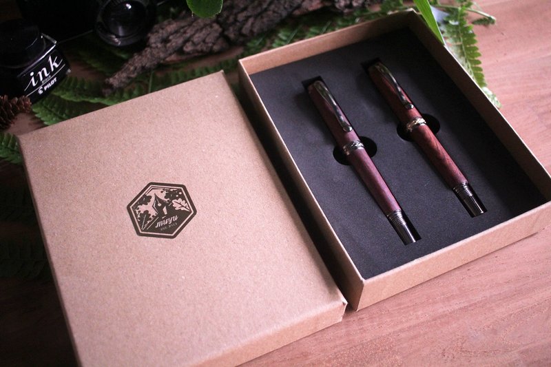 情侣限定礼/双人钢珠笔精装礼盒/免费刻字 - 钢珠笔 - 木头 多色