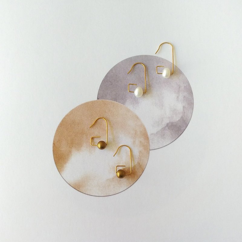 e115-黄铜珍珠耳环 - 耳环/耳夹 - 珍珠 白色