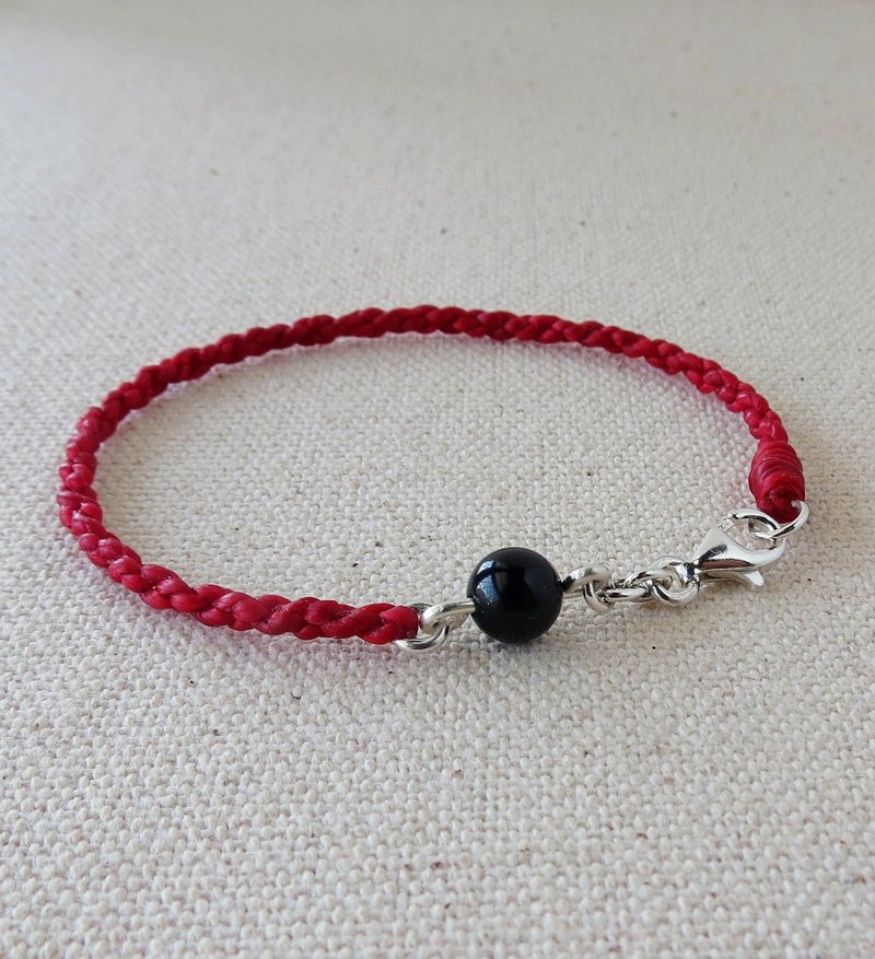 纯银**时尚幸运祈愿黑碧玺蚕丝蜡线手链【9】**四股编~~防小人 - 手链/手环 - 宝石 