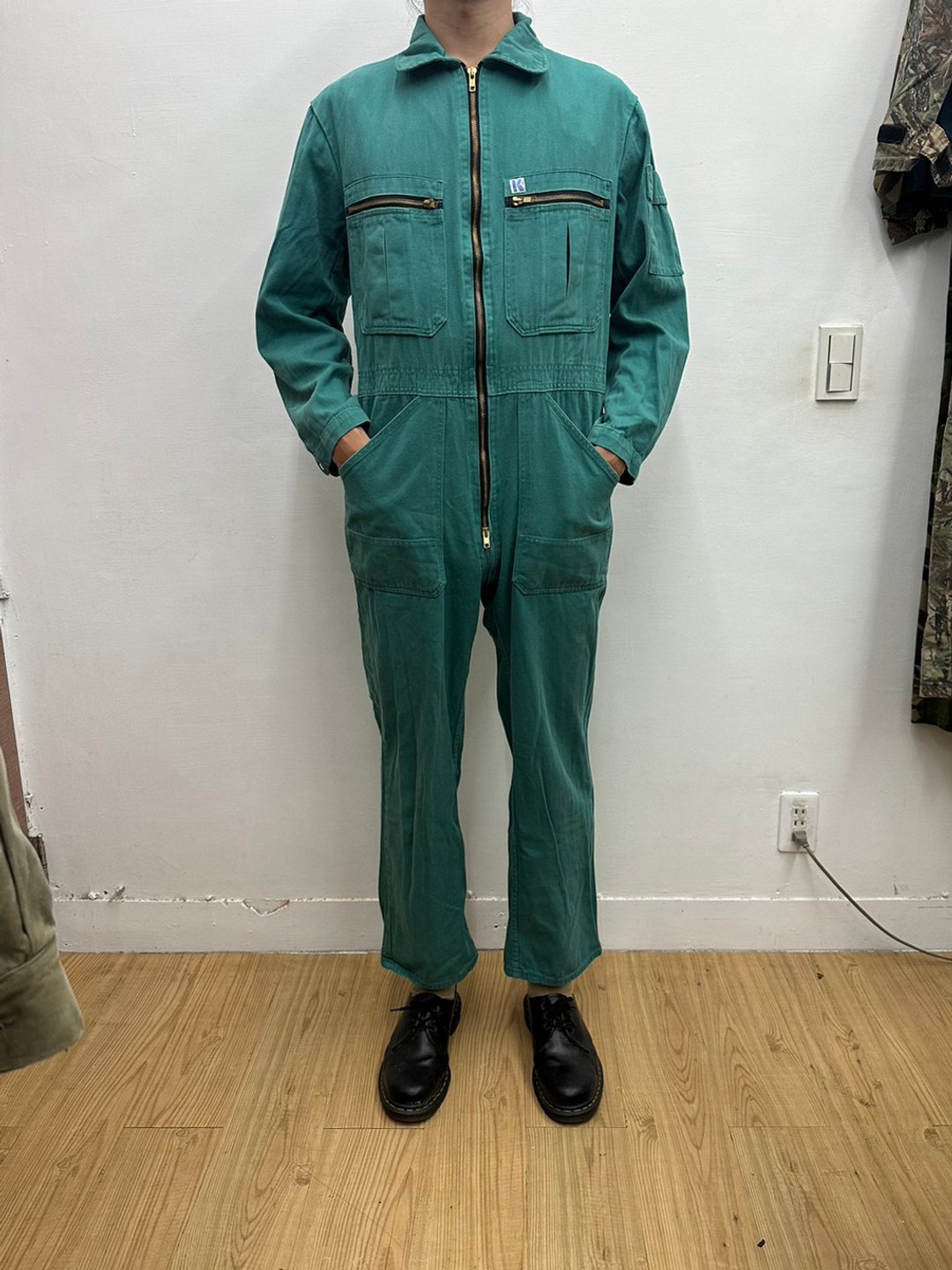 林肯绿 湖水绿 面料硬挺 厚磅 连身工作服 古着 二手 coveralls - 背带裤/连体裤 - 棉 绿色