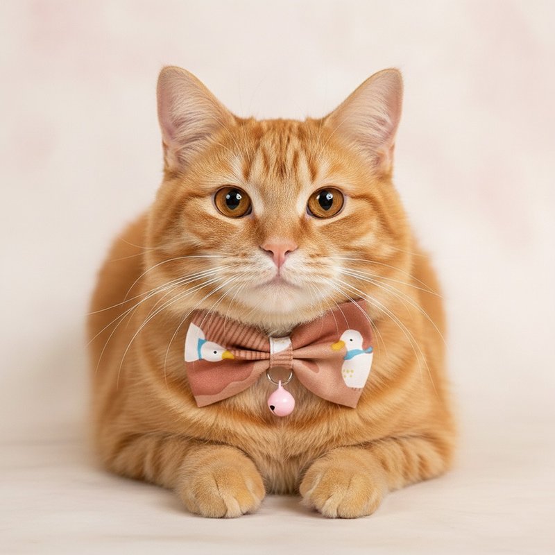 鸭鸭款 蝴蝶结宠物装饰项圈 猫咪 小型犬 迷你犬 - 项圈/牵绳 - 棉．麻 粉红色