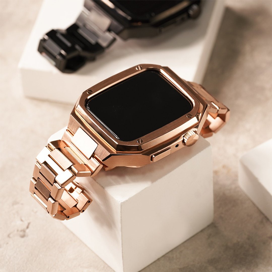 Apple watch - 细致打磨不锈钢保护壳x表带套组 - 玫瑰金壳 - 表带 - 不锈钢 