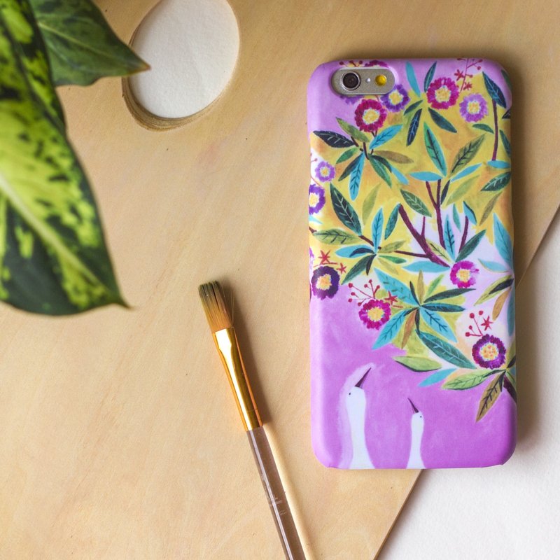 白鹅彩色树丛下的约会(紫色). 磨砂硬壳(HTC, Samsung,Sony, LG,iPhone) - 手机壳/手机套 - 塑料 紫色