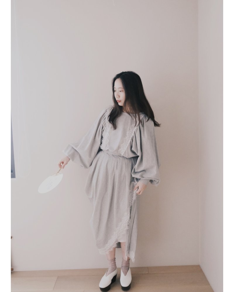 棉和纸澎袖蕾丝上衣 - 女装上衣 - 棉 