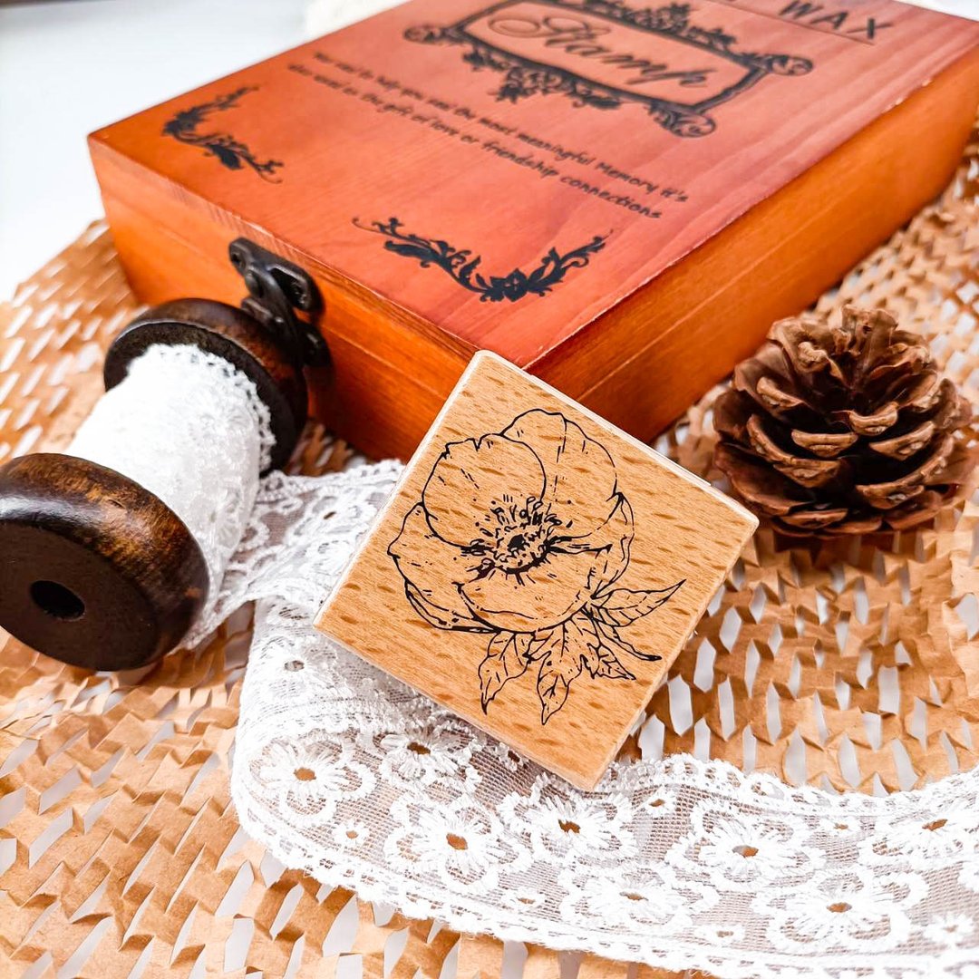 3E104_花系列E/ Flower series.E/櫸木印章 Wood Rubber Stamp - 印章/印台 - 木头 卡其色