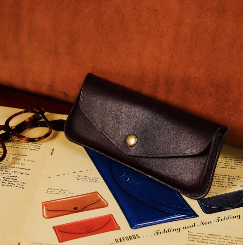复古眼镜皮套Envelope Case|复刻古董|真皮植鞣皮|刻字|礼物 - 眼镜盒/眼镜布 - 真皮 红色