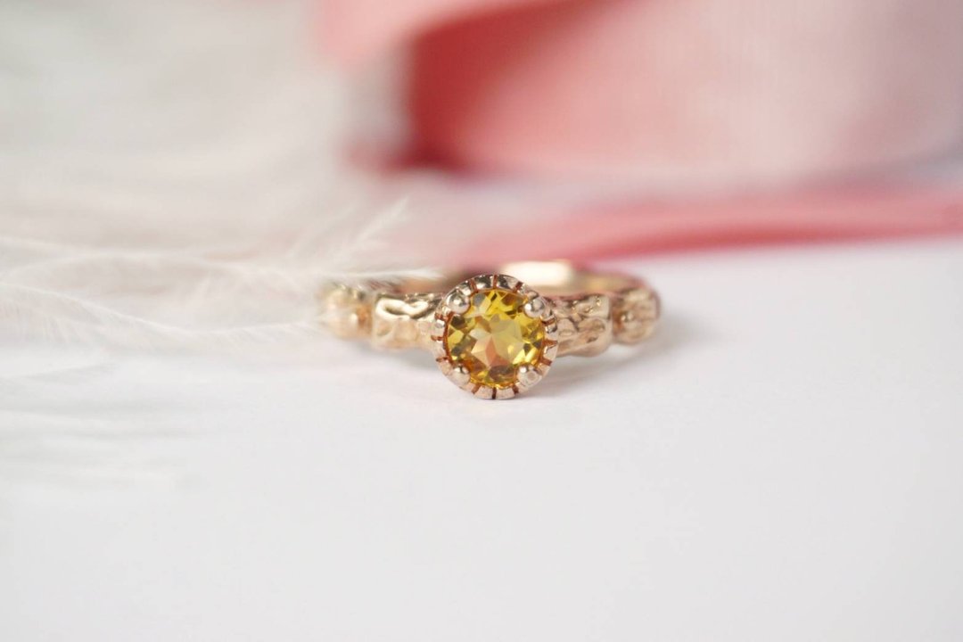 Natural Citrine Ring, Silver 925 Promise Ring. - 戒指 - 纯银 黄色