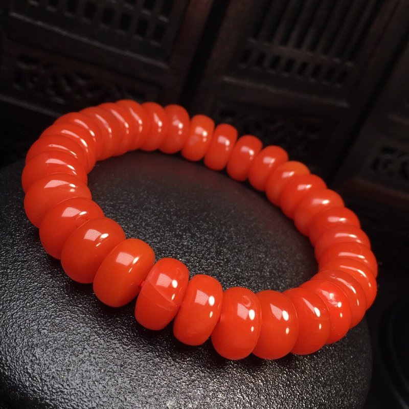 极品四川樱桃红盘珠单圈手链 颜色红润 晶体干净 直径:11.8mm - 手链/手环 - 水晶 