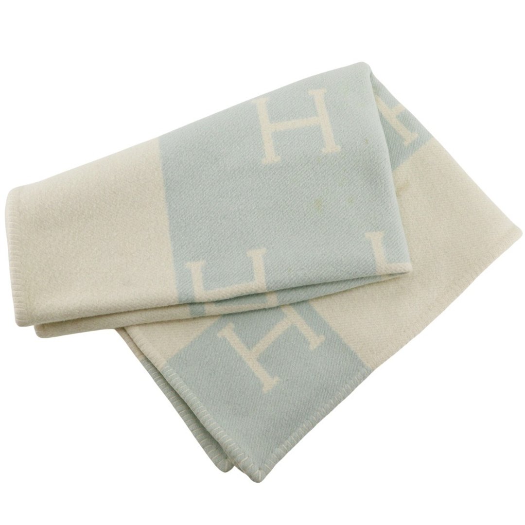 【日本直送】爱马仕 HERMES Baby Plaid Avalon 婴儿毯 其他小物 婴儿毯 包巾 喀什米尔羊绒 × 羊毛 白色/浅蓝色 _【二手品】 - 其他 - 羊毛 白色