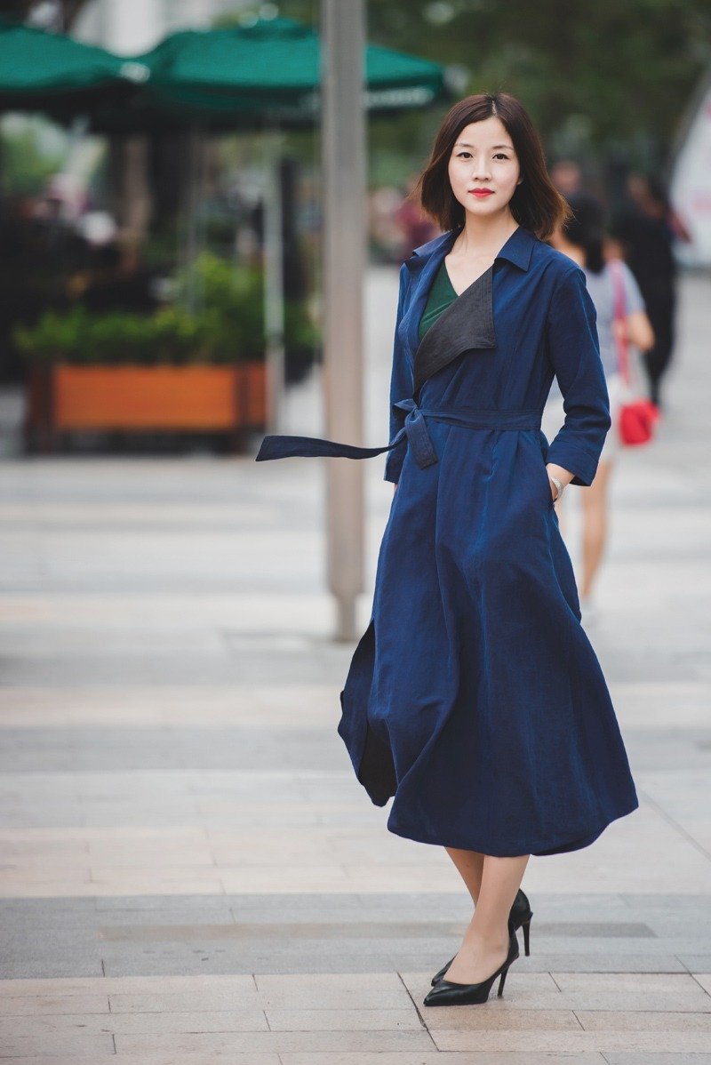 品祥云纱2017新款香云纱风衣  挪威的森林蓝色版 - 女装西装外套/风衣 - 丝．绢 蓝色