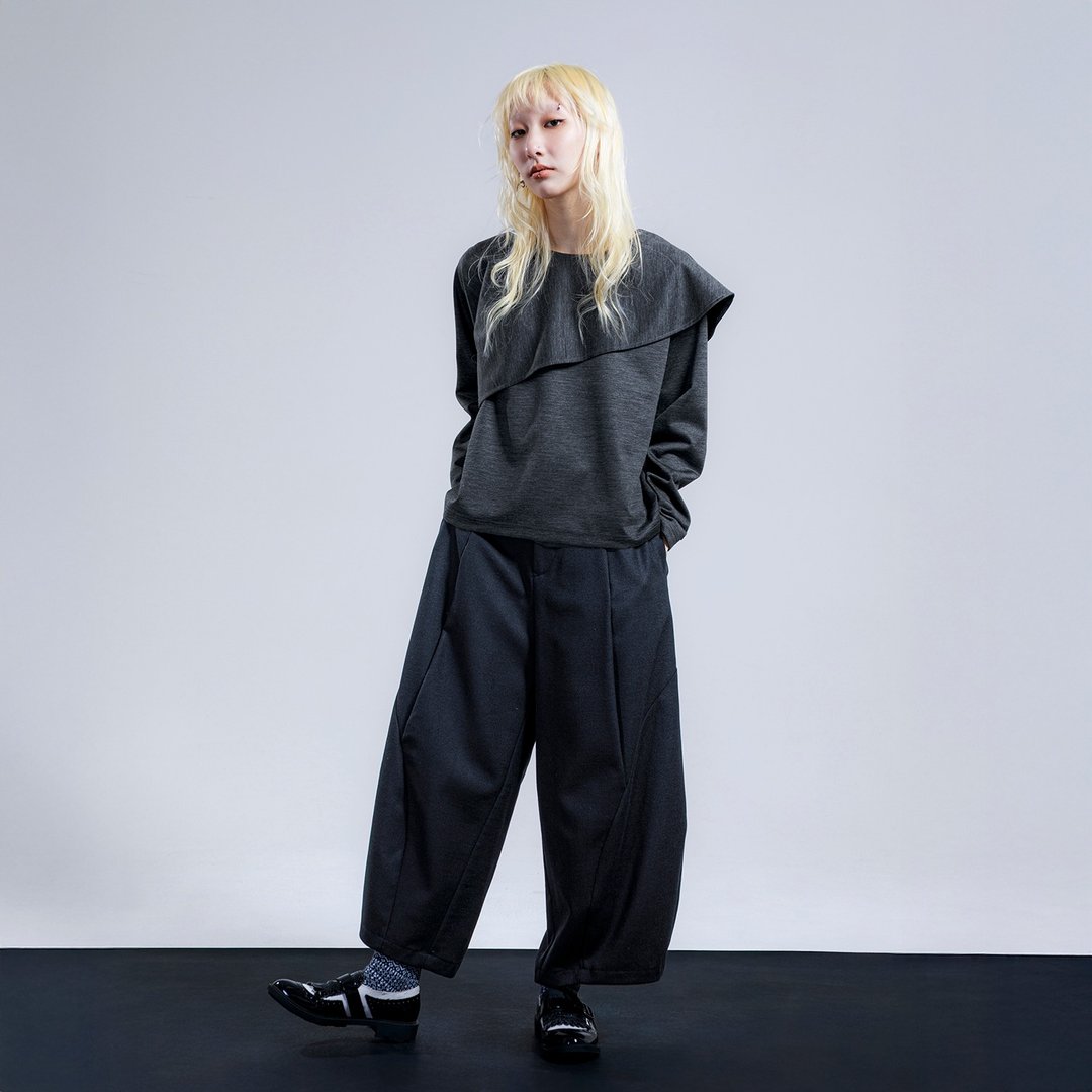 斜摆荷叶叠片上衣 - 女装上衣 - 其他人造纤维 